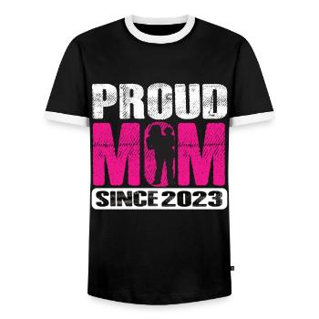 Maman fière depuis 2023 - T-shirt contrasté Homme - noir/blanc - Devant - AI Model Female 172 light (172cm) & AI Model Male 178 light (178cm)