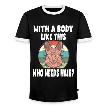 With a Body Like This Who Needs Hair? - Männer Kontrast-T-Shirt - Schwarz/Weiß - Vorne - AI Model Female 172 light (172cm) & AI Model Male 178 light (178cm)