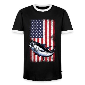 Fishing Angler Fishing Gifts Fish Fishing - Men's Ringer Shirt - black/white - Front - AI Model Female 172 light (172cm) & AI Model Male 178 light (178cm)