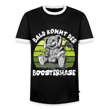 Bientôt le lapin Bosster arrive - T-shirt contrasté Homme - noir/blanc - Devant - AI Model Female 172 light (172cm) & AI Model Male 178 light (178cm)