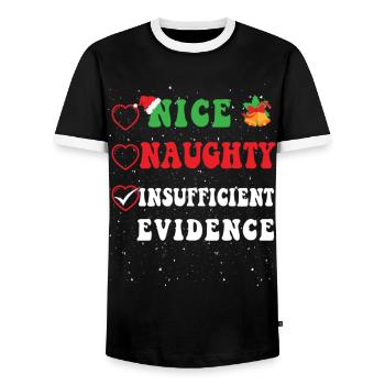 Nice Naughty Insufficient Evidence Christmas Santa - Men's Ringer Shirt - black/white - Front - AI Model Female 172 light (172cm) & AI Model Male 178 light (178cm)