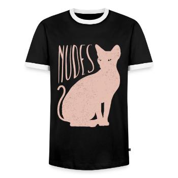 Chaton chat Sphynx nu - T-shirt contrasté Homme - noir/blanc - Devant - AI Model Female 172 light (172cm) & AI Model Male 178 light (178cm)
