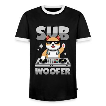 SubWoofer Hund DJ - Männer Kontrast-T-Shirt - Schwarz/Weiß - Vorne - AI Model Female 172 light (172cm) & AI Model Male 178 light (178cm)