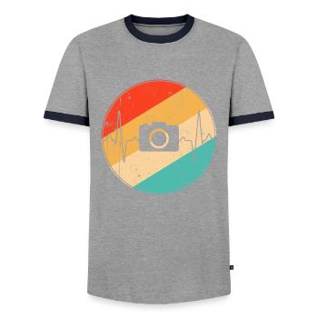 Camera Retro Heartbeat - Men's Ringer Shirt - grey/navy  - Front - AI Model Female 172 light (172cm) & AI Model Male 178 light (178cm)
