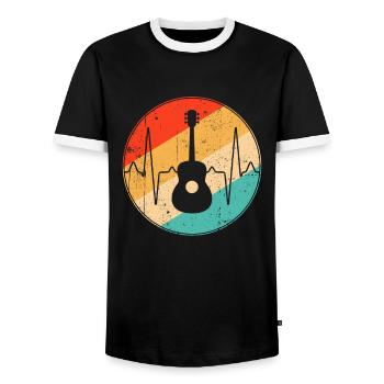 Guitar Retro Heartbeat - Men's Ringer Shirt - black/white - Front - AI Model Female 172 light (172cm) & AI Model Male 178 light (178cm)