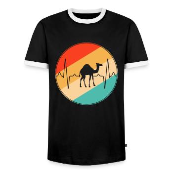 Rétro Heartbeat dromadaire - T-shirt contrasté Homme - noir/blanc - Devant - AI Model Female 172 light (172cm) & AI Model Male 178 light (178cm)