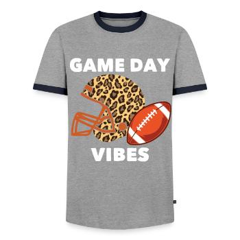 American Football Spieler Game Day Vibes - Männer Kontrast-T-Shirt - Grau/Navy  - Vorne - AI Model Female 172 light (172cm) & AI Model Male 178 light (178cm)