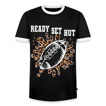 American Football Player Ready Set Hat Athlete - Men's Ringer Shirt - black/white - Front - AI Model Female 172 light (172cm) & AI Model Male 178 light (178cm)
