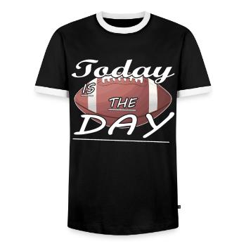 Le joueur de football américain d’aujourd’hui est le sport de jour - T-shirt contrasté Homme - noir/blanc - Devant - AI Model Female 172 light (172cm) & AI Model Male 178 light (178cm)
