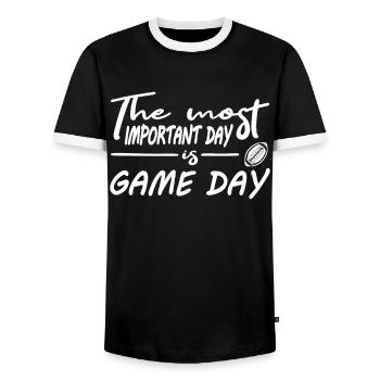 Le jour le plus important du football américain est le jour du match - T-shirt contrasté Homme - noir/blanc - Devant - AI Model Female 172 light (172cm) & AI Model Male 178 light (178cm)