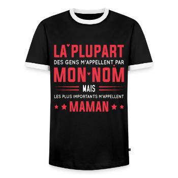 Les plus importants m'appellent maman - T-shirt contrasté Homme - noir/blanc - Devant - AI Model Female 172 light (172cm) & AI Model Male 178 light (178cm)