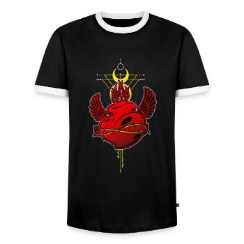 Burning Heart Tribal Tattoo Sacred Geometry - Men's Ringer Shirt - black/white - Front - AI Model Female 172 light (172cm) & AI Model Male 178 light (178cm)