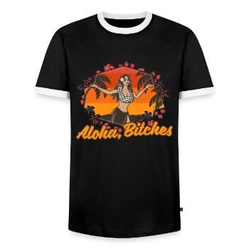Aloha Surfer Beach Hawaii Femme - T-shirt contrasté Homme - noir/blanc - Devant - AI Model Female 172 light (172cm) & AI Model Male 178 light (178cm)