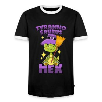 Tyrannosaurus Hex - Men's Ringer Shirt - black/white - Front - AI Model Female 172 light (172cm) & AI Model Male 178 light (178cm)