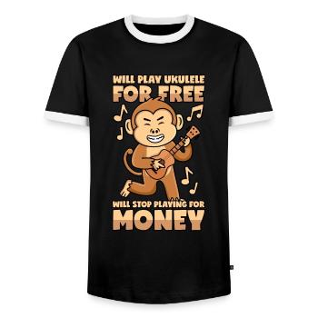 Monkey plays ukulele for free - Men's Ringer Shirt - black/white - Front - AI Model Female 172 light (172cm) & AI Model Male 178 light (178cm)