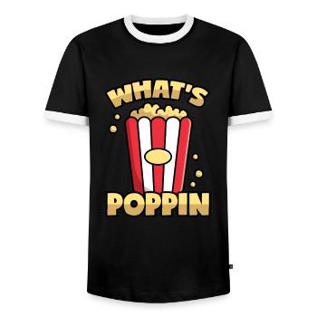 Popcorn: What's Poppin'? - Männer Kontrast-T-Shirt - Schwarz/Weiß - Vorne - AI Model Female 172 light (172cm) & AI Model Male 178 light (178cm)