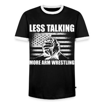 Armwrestler USA-Flaggen-Handdrücken - Männer Kontrast-T-Shirt - Schwarz/Weiß - Vorne - AI Model Female 172 light (172cm) & AI Model Male 178 light (178cm)