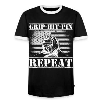 Armwrestler USA-Flaggen-Handdrücken - Männer Kontrast-T-Shirt - Schwarz/Weiß - Vorne - AI Model Female 172 light (172cm) & AI Model Male 178 light (178cm)