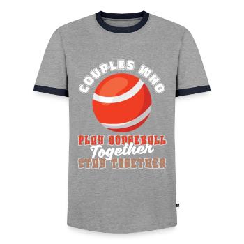 Couple de ballon chasseur - T-shirt contrasté Homme - gris/marine  - Devant - AI Model Female 172 light (172cm) & AI Model Male 178 light (178cm)