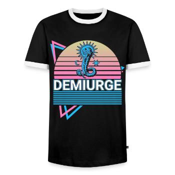 Démiurge Lion Gnostique Rétro - T-shirt contrasté Homme - noir/blanc - Devant - AI Model Female 172 light (172cm) & AI Model Male 178 light (178cm)