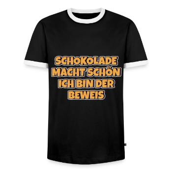 Schokolade macht schön Lustiger Spruch Schokolade - Männer Kontrast-T-Shirt - Schwarz/Weiß - Vorne - AI Model Female 172 light (172cm) & AI Model Male 178 light (178cm)