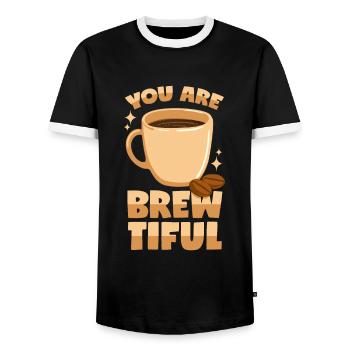 Barista - Beautifully brewed coffee - Men's Ringer Shirt - black/white - Front - AI Model Female 172 light (172cm) & AI Model Male 178 light (178cm)