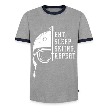 Eat Sleep Skiing Repeat - Men's Ringer Shirt - grey/navy  - Front - AI Model Female 172 light (172cm) & AI Model Male 178 light (178cm)