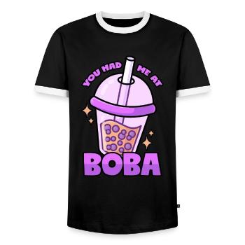 Boba: Bubble Tea - Men's Ringer Shirt - black/white - Front - AI Model Female 172 light (172cm) & AI Model Male 178 light (178cm)