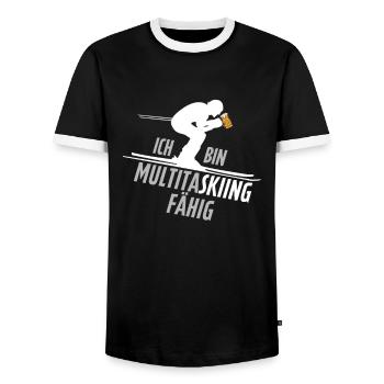 Ich bin Multitaskiing Fähig Apres Ski - Männer Kontrast-T-Shirt - Schwarz/Weiß - Vorne - AI Model Female 172 light (172cm) & AI Model Male 178 light (178cm)