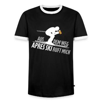 Skier mit Bier aus dem weg Apres Ski - Männer Kontrast-T-Shirt - Schwarz/Weiß - Vorne - AI Model Female 172 light (172cm) & AI Model Male 178 light (178cm)