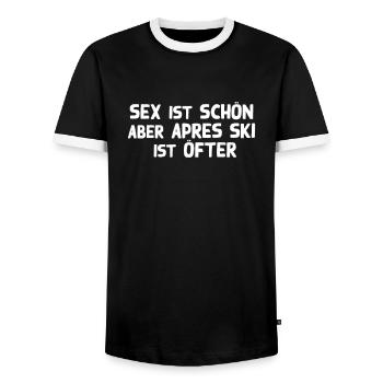 Versaut Geile Apre Ski Party - Männer Kontrast-T-Shirt - Schwarz/Weiß - Vorne - AI Model Female 172 light (172cm) & AI Model Male 178 light (178cm)