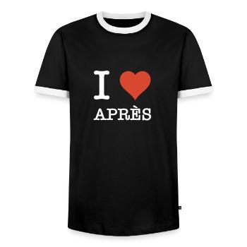 I Love Après Funny Apres Ski party - Männer Kontrast-T-Shirt - Schwarz/Weiß - Vorne - AI Model Female 172 light (172cm) & AI Model Male 178 light (178cm)