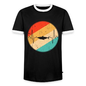 Shark Retro Heartbeat - Men's Ringer Shirt - black/white - Front - AI Model Female 172 light (172cm) & AI Model Male 178 light (178cm)