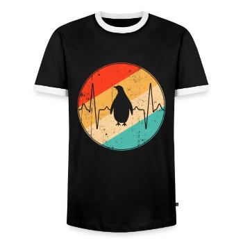 Pinguin Retro Herzschlag - Männer Kontrast-T-Shirt - Schwarz/Weiß - Vorne - AI Model Female 172 light (172cm) & AI Model Male 178 light (178cm)