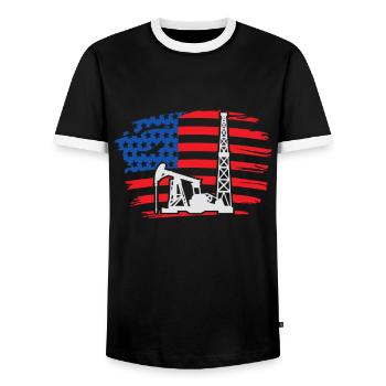 Drilling rig America Oil Drilling Rig - Men's Ringer Shirt - black/white - Front - AI Model Female 172 light (172cm) & AI Model Male 178 light (178cm)