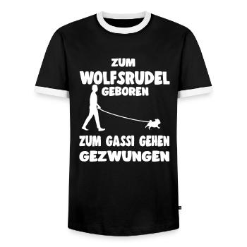 Zum Wolfsrudel Geboren Zum Gassi Gehen Gezwungen - Männer Kontrast-T-Shirt - Schwarz/Weiß - Vorne - AI Model Female 172 light (172cm) & AI Model Male 178 light (178cm)