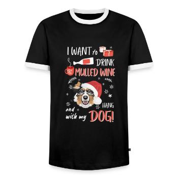 Australian Shepherd Mulled Wine Christmas - Men's Ringer Shirt - black/white - Front - AI Model Female 172 light (172cm) & AI Model Male 178 light (178cm)