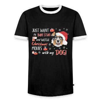 Berger australien Joyeux Noël - T-shirt contrasté Homme - noir/blanc - Devant - AI Model Female 172 light (172cm) & AI Model Male 178 light (178cm)