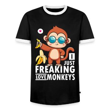 I love monkeys and bananas with Sungla - Men's Ringer Shirt - black/white - Front - AI Model Female 172 light (172cm) & AI Model Male 178 light (178cm)