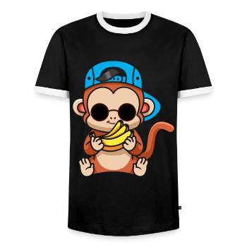 Just Freaking Love Monkeys And Bananas - Men's Ringer Shirt - black/white - Front - AI Model Female 172 light (172cm) & AI Model Male 178 light (178cm)