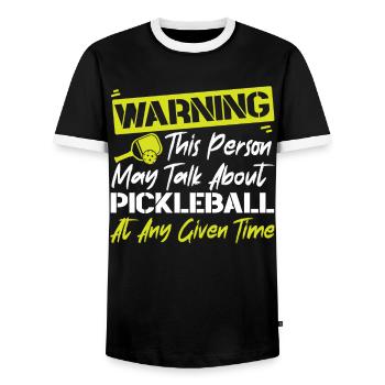 Pickleball Warning This Person May - Men's Ringer Shirt - black/white - Front - AI Model Female 172 light (172cm) & AI Model Male 178 light (178cm)
