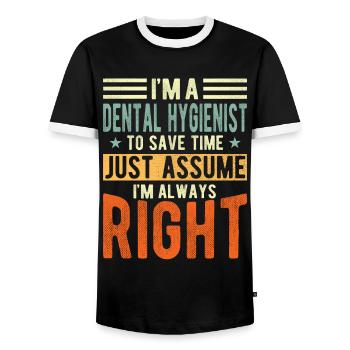 Dental hygienists - Men's Ringer Shirt - black/white - Front - AI Model Female 172 light (172cm) & AI Model Male 178 light (178cm)