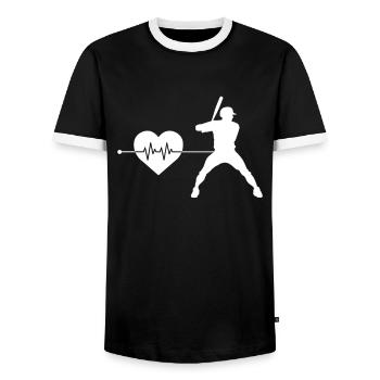 Baseball Herzschlag - Männer Kontrast-T-Shirt - Schwarz/Weiß - Vorne - AI Model Female 172 light (172cm) & AI Model Male 178 light (178cm)