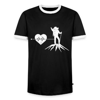 Mountaineering heartbeat - Men's Ringer Shirt - black/white - Front - AI Model Female 172 light (172cm) & AI Model Male 178 light (178cm)