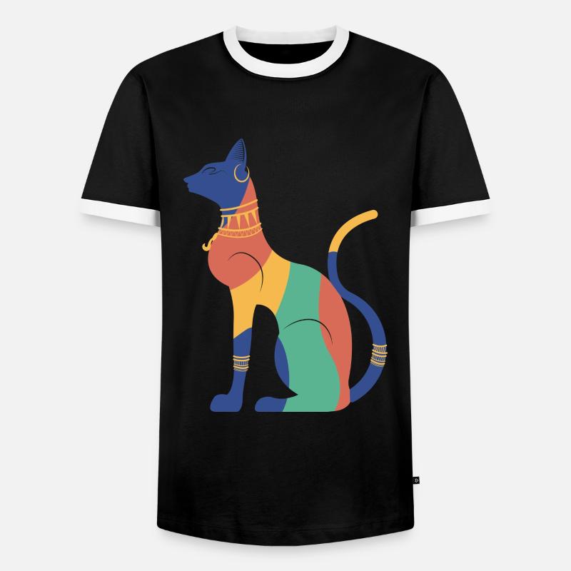 Bastet Chat égyptien Egypte Pyramide - T-shirt contrasté Homme - noir/blanc
