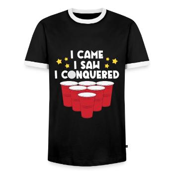 I Came I Saw I Conquered - Men's Ringer Shirt - black/white - Front - AI Model Female 172 light (172cm) & AI Model Male 178 light (178cm)