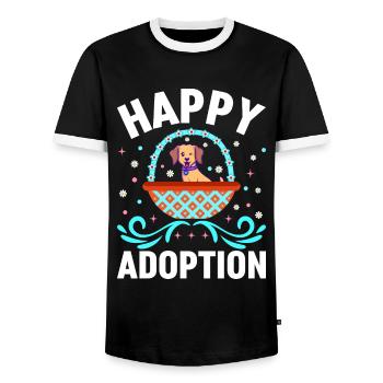 Happy Adoption Day Dog Adoption Puppy - Men's Ringer Shirt - black/white - Front - AI Model Female 172 light (172cm) & AI Model Male 178 light (178cm)
