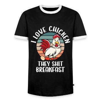 I Love Chicken They Shit Breakfast - Men's Ringer Shirt - black/white - Front - AI Model Female 172 light (172cm) & AI Model Male 178 light (178cm)