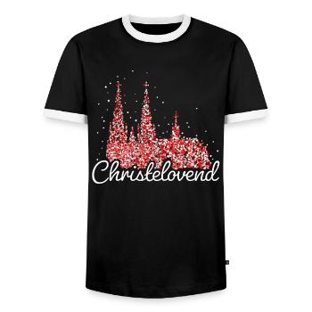 Cologne Cathedral Cologne Carnival Confetti Christmas Market - Men's Ringer Shirt - black/white - Front - AI Model Female 172 light (172cm) & AI Model Male 178 light (178cm)