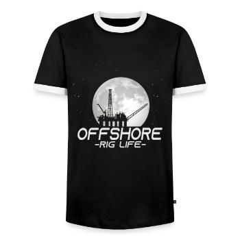 Off Shore Rig Life - Men's Ringer Shirt - black/white - Front - AI Model Female 172 light (172cm) & AI Model Male 178 light (178cm)